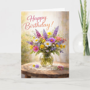 Bloemrijke Kleurrijke Wilde Bloemen Verjaardag Kaart