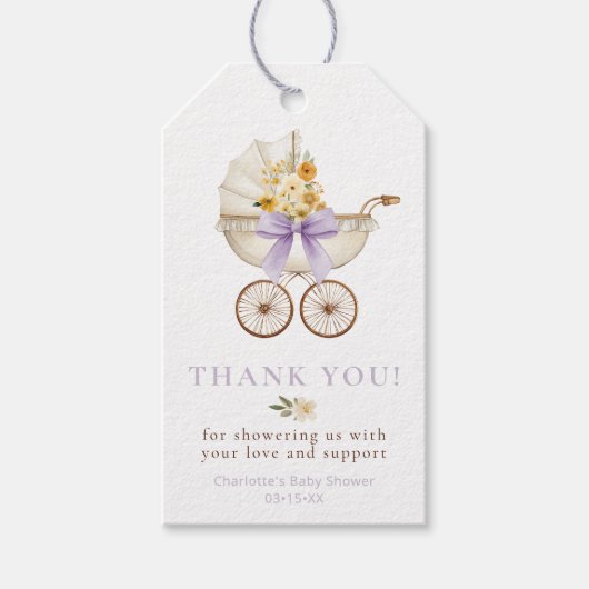 Bloemrijke Koets Lavendel Dank Je | Baby Borrel Cadeaulabel (Voorkant)