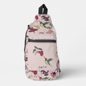 Bloemrijke Kolibrie Aangepaste naam Roze Modern Sling Bag (Voorkant)