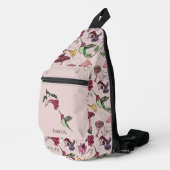 Bloemrijke Kolibrie Aangepaste naam Roze Modern Sling Bag (Rechterhoek)