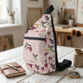Bloemrijke Kolibrie Aangepaste naam Roze Modern Sling Bag