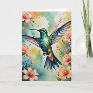 bloemrijke kolibrie wenskaart feestdagen kaart