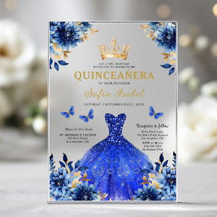 Bloemrijke Koningsblauwe Vlinder Prinses Quinceane Acryl Uitnodigingen