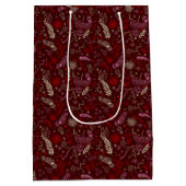 Bloemrijke krabbels op bordeauxrood medium cadeauzakje (Achterkant)
