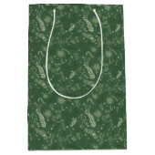 Bloemrijke krabbels op donkergroen medium cadeauzakje (Voorkant)