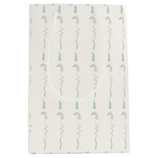 Bloemrijke krabbels op gebroken wit medium cadeauzakje (Voorkant)