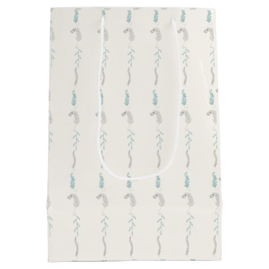 Bloemrijke krabbels op gebroken wit medium cadeauzakje (Achterkant)