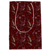 Bloemrijke krabbels op maroon medium cadeauzakje (Voorkant)