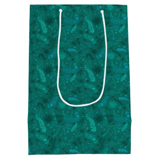 Bloemrijke krabbels op smaragd medium cadeauzakje (Achterkant)