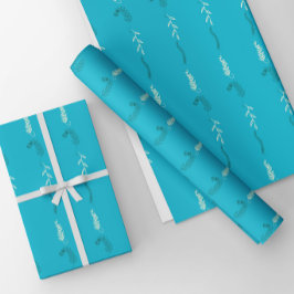 Bloemrijke krabbels op turquoise inpakpapier vel