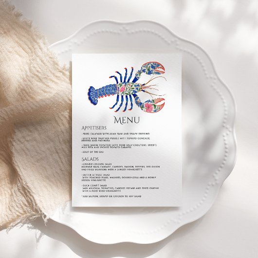 Bloemrijke Kreeft Kust Nautisch Strand Bruiloft Menu