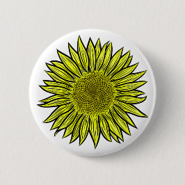 Bloemrijke Landelijke Gele Zonnebloem Handgetekend Ronde Button 5,7 Cm