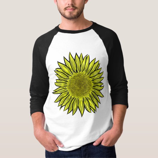 Bloemrijke Landelijke Gele Zonnebloem Handgetekend T-shirt (Voorkant)