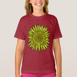 Bloemrijke Landelijke Gele Zonnebloem Handgetekend T-shirt