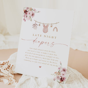 Bloemrijke Late Night Luier Baby Shower Activiteit Reclamebord Met Voetstuk