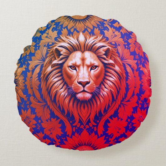 Bloemrijke leeuw geborsteld polyester rond kussen (Voorkant)