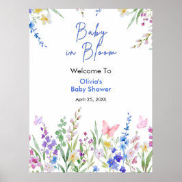 Bloemrijke lente baby in bloei babyshower welkom poster