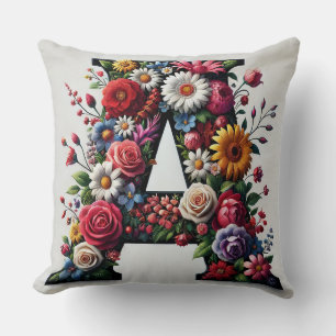 Bloemrijke letter A met meerkleurige bloemen Kussen