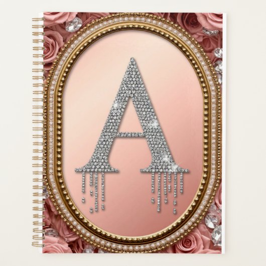 Bloemrijke Letter A Monogram in Gouden Lijst Planner (Voorkant)