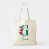 Bloemrijke Letter G Script Monogram Teal Roze Tote Bag (Achterkant)