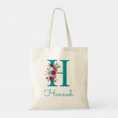 Bloemrijke Letter H Schrift Monogram Teal Roze Tote Bag (Achterkant)