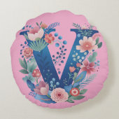 Bloemrijke Letter V Monogram Worp Kussen voor thui (Achterkant)