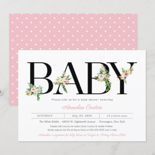 Bloemrijke Letters Pastel Roze Meisje Baby Shower Kaart