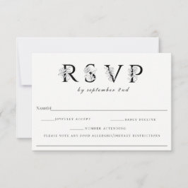 Bloemrijke letters trouw-RSVP met allergie-notitie RSVP Kaartje