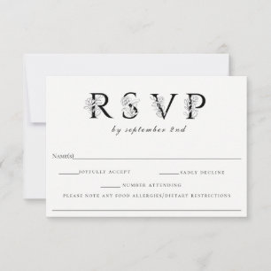 Bloemrijke letters trouw-RSVP met allergie-notitie RSVP Kaartje