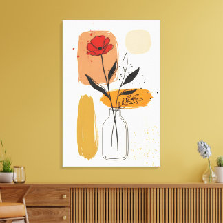 Bloemrijke lijnkunst wanddecoratie canvas kunst