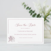 Bloemrijke Lijnkunst Witte Stof Rose Bruiloft Save The Date (Staand voorkant)