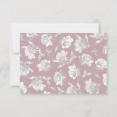 Bloemrijke Lijnkunst Witte Stof Rose Bruiloft Save The Date (Achterkant)