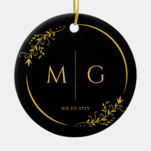 Bloemrijke lijst Elegant gepersonaliseerd monogram Keramisch Ornament