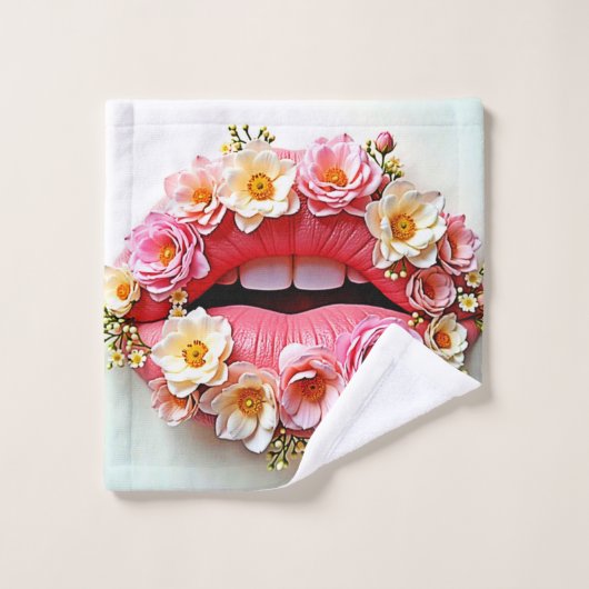 Bloemrijke Lipkunst Bad Handdoek (Wasdoekje)