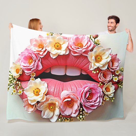 Bloemrijke Lippen Kunstzinnigheid Fleece Deken (In situ)