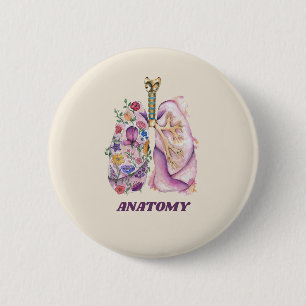 Bloemrijke Long Anatomie Waterverf Medisch Ontwerp Ronde Button 5,7 Cm