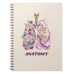 Bloemrijke Longanatomie Watercolor Medisch Ontwerp Notitieboek