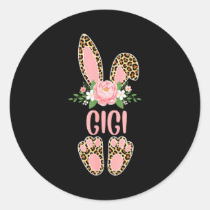 Bloemrijke luipaard gigi konijn vrolijk pasen lent ronde sticker