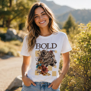 Bloemrijke Luipaard Krachtige Typografie T-shirt
