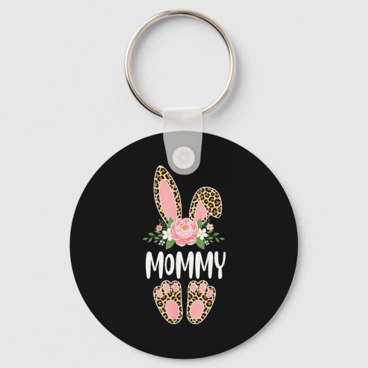 Bloemrijke luipaard moeder konijn happy easter moe sleutelhanger (Voorkant)