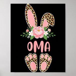 Bloemrijke luipaard oma konijn vrolijk pasen lente poster