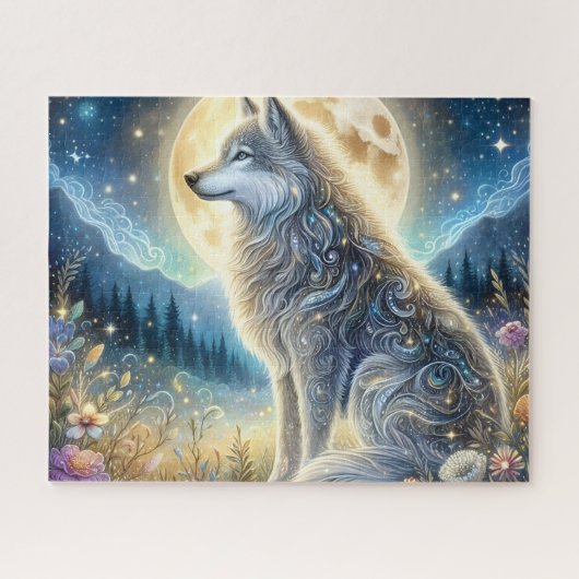 Bloemrijke Maan Wolf Maan Legpuzzel (Horizontaal)