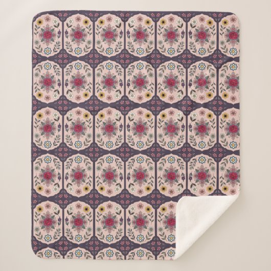 Bloemrijke Mandala Elegantie Sherpa Deken (Voorkant)