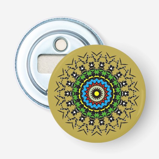 Bloemrijke Mandala Naadloos Button Flesopener (Voorkant)