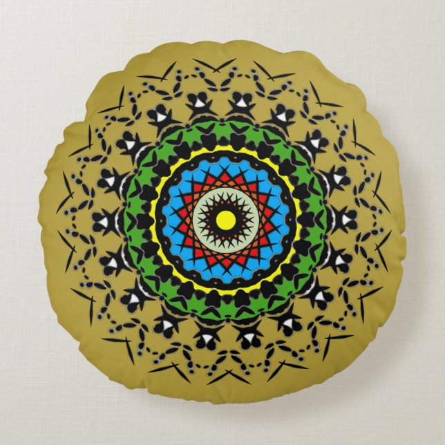 Bloemrijke Mandala Naadloos Rond Kussen (Voorkant)