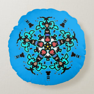 Bloemrijke Mandala Naadloos Turquoise Rond Kussen