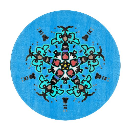 Bloemrijke Mandala Naadloos Turquoise Snijplank (Voorkant)
