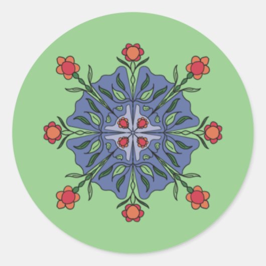 Bloemrijke mandala  ronde sticker (Voorkant)