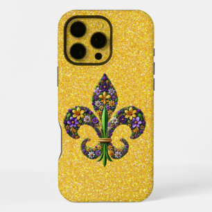 Bloemrijke Mardi Gras fleur de lis iPhone 16 Pro Max Hoesje