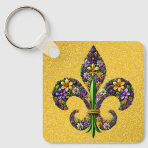 Bloemrijke Mardi Gras fleur de lis Sleutelhanger